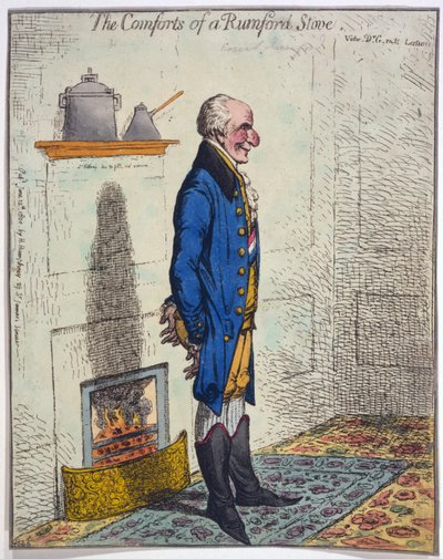 The Comforts of a Rumford Stove, pub. 1800 by James Gillray